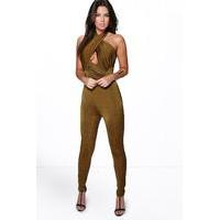 Gathered Disco Skinny Jumpsuit - olive