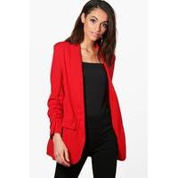 Gathered Sleeve Tailored Woven Blazer - red
