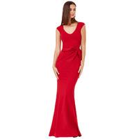 Gathered Bow Maxi Dress - Red