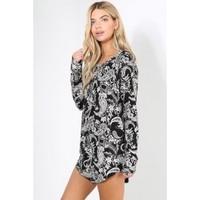 Gaby Multi Print Long Sleeves Curved Hem Dress