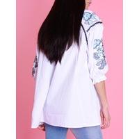 GAIA - White and Blue Embroidered Smock Top