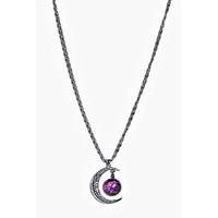 Galactic Moon Pendant Necklace - purple