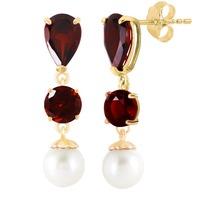 Garnet and Pearl Droplet Earrings 3.5ctw in 9ct Gold