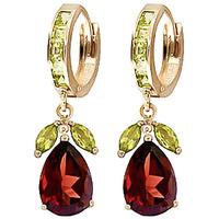 Garnet and Peridot Huggie Drop Earrings 14.3ctw in 9ct Gold