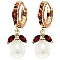 Garnet and Pearl Dewdrop Huggie Earrings 10.3ctw in 9ct Gold