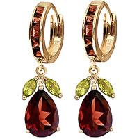 Garnet and Peridot Huggie Drop Earrings 14.3ctw in 9ct Gold