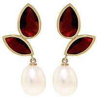 Garnet and Pearl Petal Drop Earrings 16.0ctw in 9ct Gold