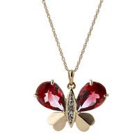 Garnet and Diamond Butterfly Pendant Necklace 7.0ctw in 9ct Rose Gold