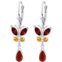 garnet and citrine butterfly drop earrings 274ctw in 9ct white gold