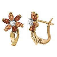 Garnet, Diamond and Citrine Flower Petal Stud Earrings 1.0ctw in 9ct Gold