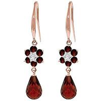 Garnet and Diamond Daisy Chain Drop Earrings 5.45ctw in 9ct Rose Gold