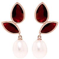 Garnet and Pearl Petal Drop Earrings 16.0ctw in 9ct Rose Gold