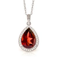 Garnet and Diamond Halo Pendant Necklace 3.9ct in 9ct White Gold