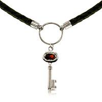 Garnet Key Charm Leather Pendant Necklace 0.5ct in 9ct White Gold