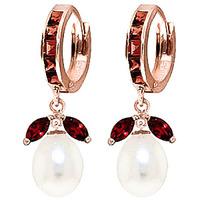 Garnet and Pearl Dewdrop Huggie Earrings 10.3ctw in 9ct Rose Gold