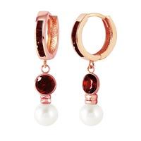 Garnet and Pearl Huggie Earrings 4.3ctw in 9ct Rose Gold