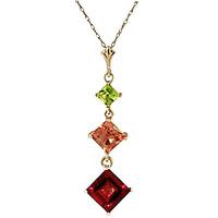 Garnet, Peridot and Citrine Three Stone Pendant Necklace 2.4ctw in 9ct Gold