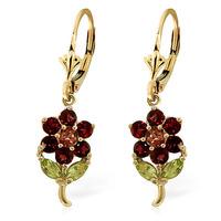 Garnet, Citrine and Peridot Flower Petal Drop Earrings 2.12ctw in 9ct Gold