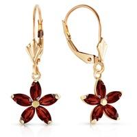 Garnet Flower Star Drop Earrings 2.8ctw in 9ct Gold