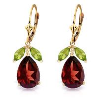 Garnet and Peridot Drop Earrings 13.0ctw in 9ct Gold