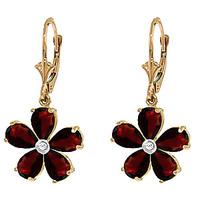 Garnet and Diamond Flower Petal Drop Earrings 4.4ctw in 9ct Gold