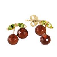 Garnet and Peridot Cherry Drop Stud Earrings 2.9ctw in 9ct Gold