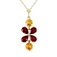 garnet and citrine blossom pendant necklace 315ctw in 9ct gold