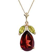 Garnet and Peridot Pendant Necklace 6.5ctw in 9ct Gold