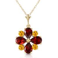 garnet and citrine sunflower pendant necklace 243ctw in 9ct gold