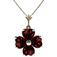 Garnet Four Leaf Clover Heart Pendant Necklace 3.8ctw in 9ct Gold