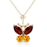 garnet and citrine butterfly pendant necklace 06ctw in 9ct gold