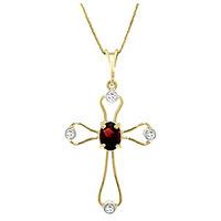 Garnet and Diamond Venetian Cross Pendant Necklace 0.45ct in 9ct Gold