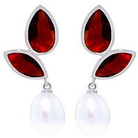 Garnet and Pearl Petal Drop Earrings 16.0ctw in 9ct White Gold