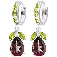 Garnet and Peridot Huggie Drop Earrings 14.3ctw in 9ct White Gold