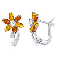 Garnet, Diamond and Citrine Flower Petal Stud Earrings 1.0ctw in 9ct White Gold