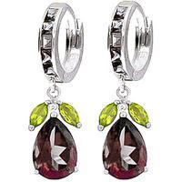 Garnet and Peridot Huggie Drop Earrings 14.3ctw in 9ct White Gold