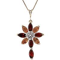 Garnet, Diamond and Citrine Flower Cross Pendant Necklace 1.98ctw in 9ct Gold