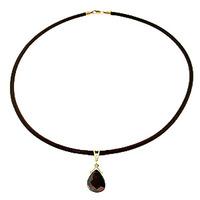 Garnet and Diamond Leather Pendant Necklace 6.5ct in 9ct Gold