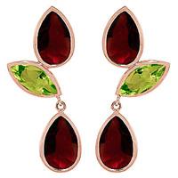 Garnet and Peridot Petal Drop Earrings 13.6ctw in 9ct Rose Gold