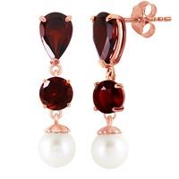 Garnet and Pearl Droplet Earrings 3.5ctw in 9ct Rose Gold