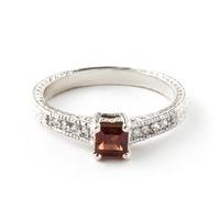 Garnet and Diamond Shoulder Set Ring 0.5ct in 9ct White Gold