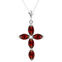 Garnet and Diamond Vatican Cross Pendant Necklace 1.08ctw in 9ct White Gold