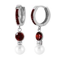 garnet and pearl huggie earrings 43ctw in 9ct white gold