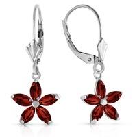 Garnet Flower Star Drop Earrings 2.8ctw in 9ct White Gold