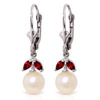 garnet and pearl dewdrop earrings 44ctw in 9ct white gold