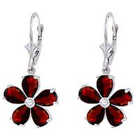 Garnet and Diamond Flower Petal Drop Earrings 4.4ctw in 9ct White Gold