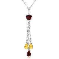 Garnet and Citrine Comet Tail Pendant Necklace 4.75ctw in 9ct White Gold