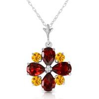 garnet and citrine sunflower pendant necklace 243ctw in 9ct white gold