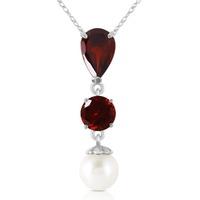 Garnet and Pearl Hourglass Pendant Necklace 5.25ctw in 9ct White Gold