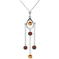 Garnet and Citrine Faro Pendant Necklace 1.5ctw in 9ct White Gold